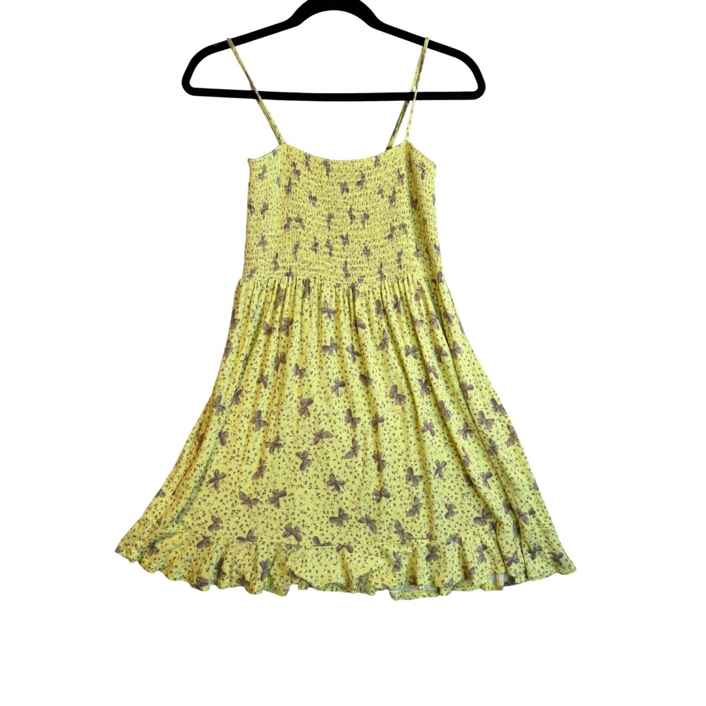 Forever 21 yellow Butterfly‎ Print Smocked Mini Dress Womens Small Sundress